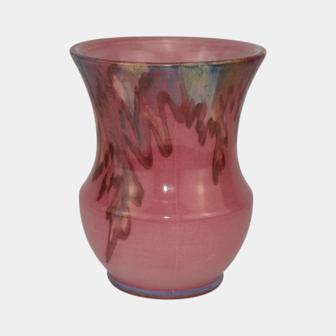 Weller Juneau 1920s Vintage Art Deco Pottery Red Pink Ceramic Flared Rim Vase