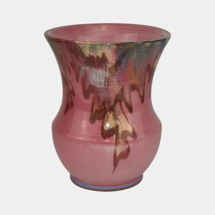 Weller Juneau 1920s Vintage Art Deco Pottery Red Pink Ceramic Flared Rim Vase