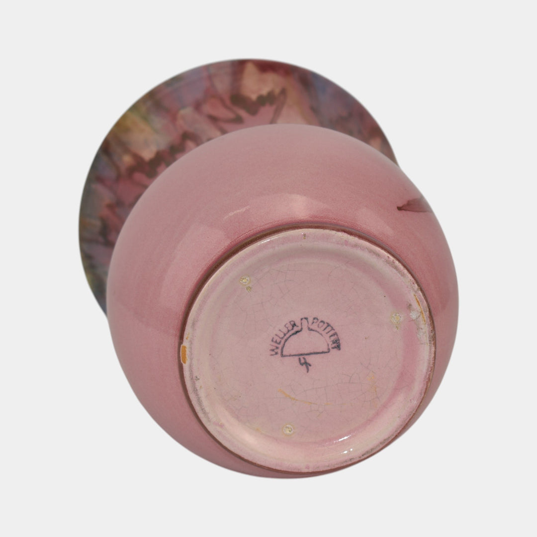 Weller Juneau 1920s Vintage Art Deco Pottery Red Pink Ceramic Flared Rim Vase