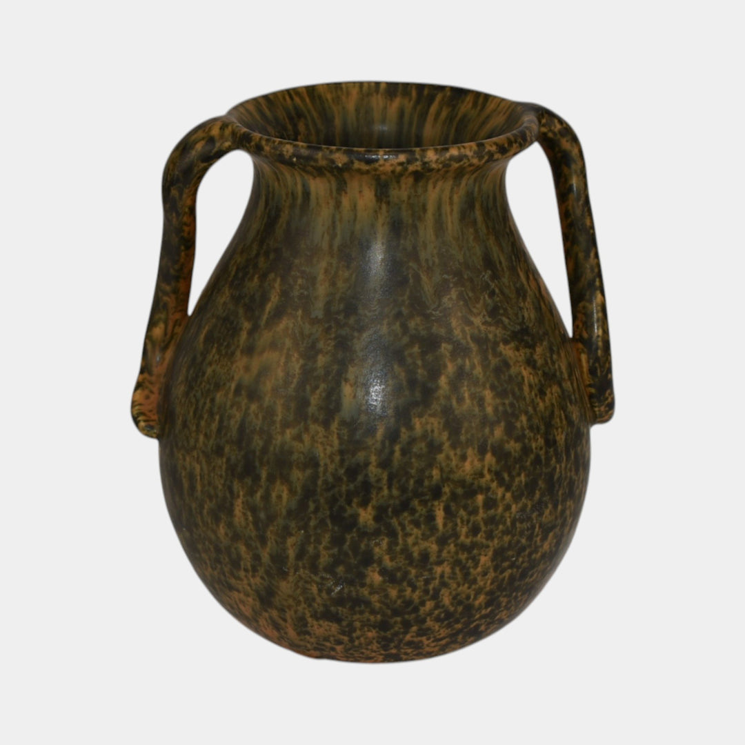 Weller 1920s Vintage Arts and Crafts Pottery Mottled Glaze Variant Handled Vase