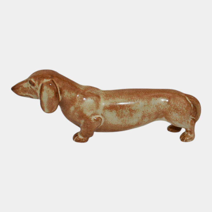 Nicodemus Vintage Pottery Brown Mottled Glaze Ceramic Dachshund Dog Figurine