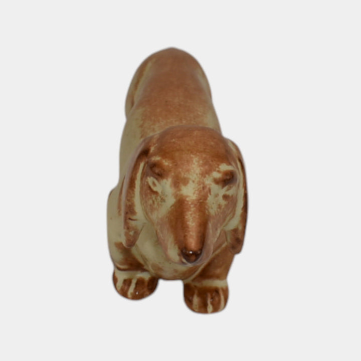 Nicodemus Vintage Pottery Brown Mottled Glaze Ceramic Dachshund Dog Figurine