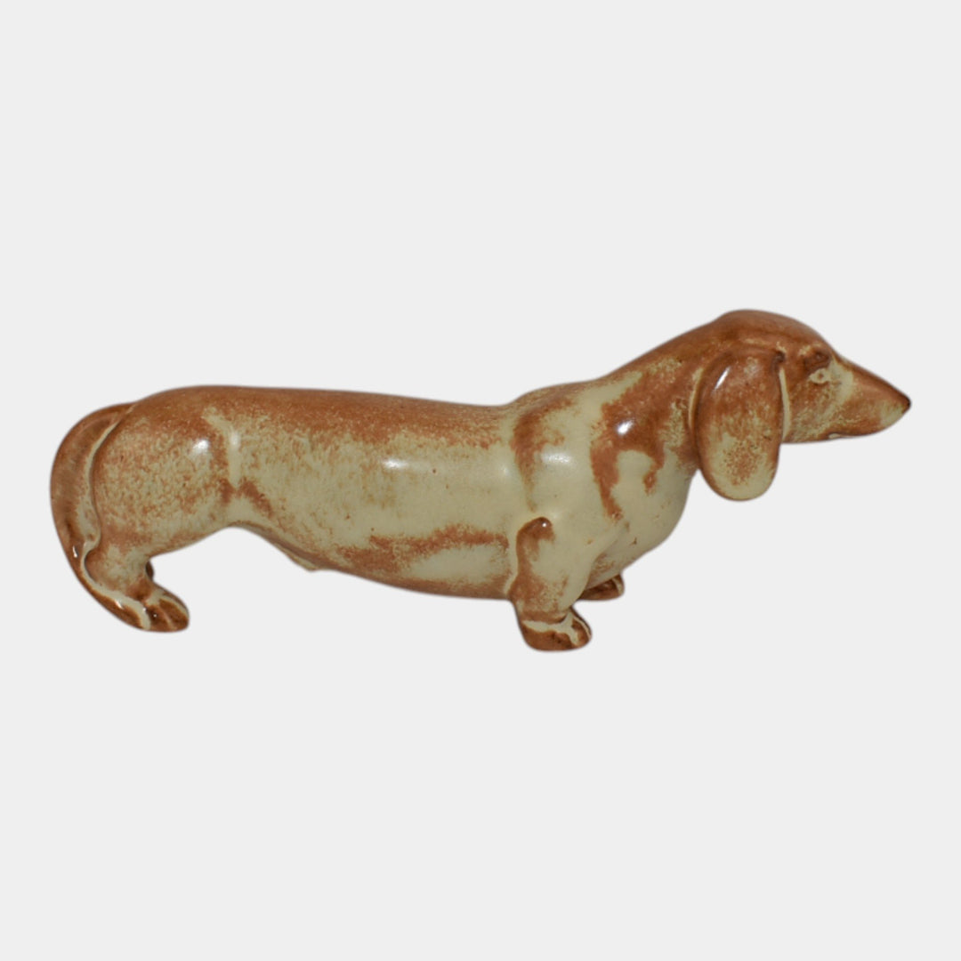 Nicodemus Vintage Pottery Brown Mottled Glaze Ceramic Dachshund Dog Figurine