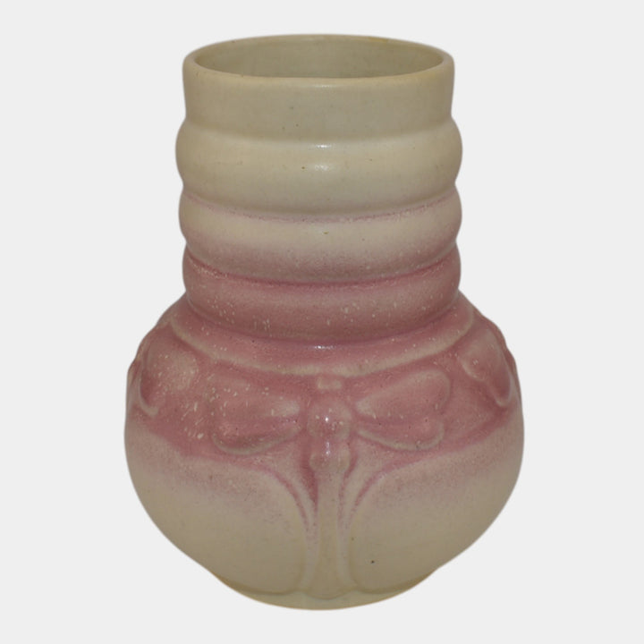 Morton Illinois Cliftwood 1920s Art Deco Pottery Pink Ivory Dragonfly Vase - Just Art Pottery