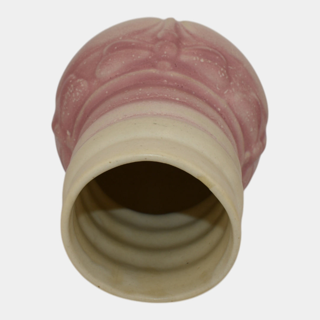 Morton Illinois Cliftwood 1920s Art Deco Pottery Pink Ivory Dragonfly Vase - Just Art Pottery