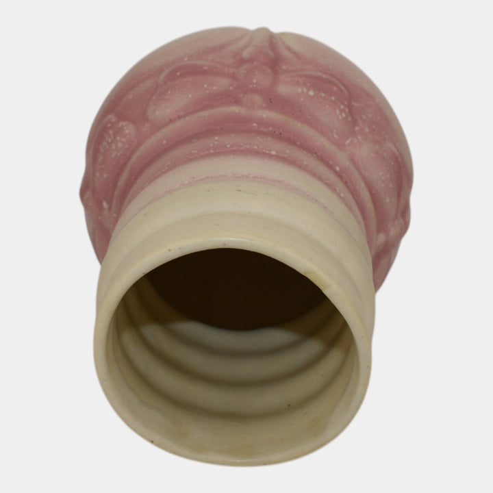Morton Illinois Cliftwood 1920s Art Deco Pottery Pink Ivory Dragonfly Vase - Just Art Pottery