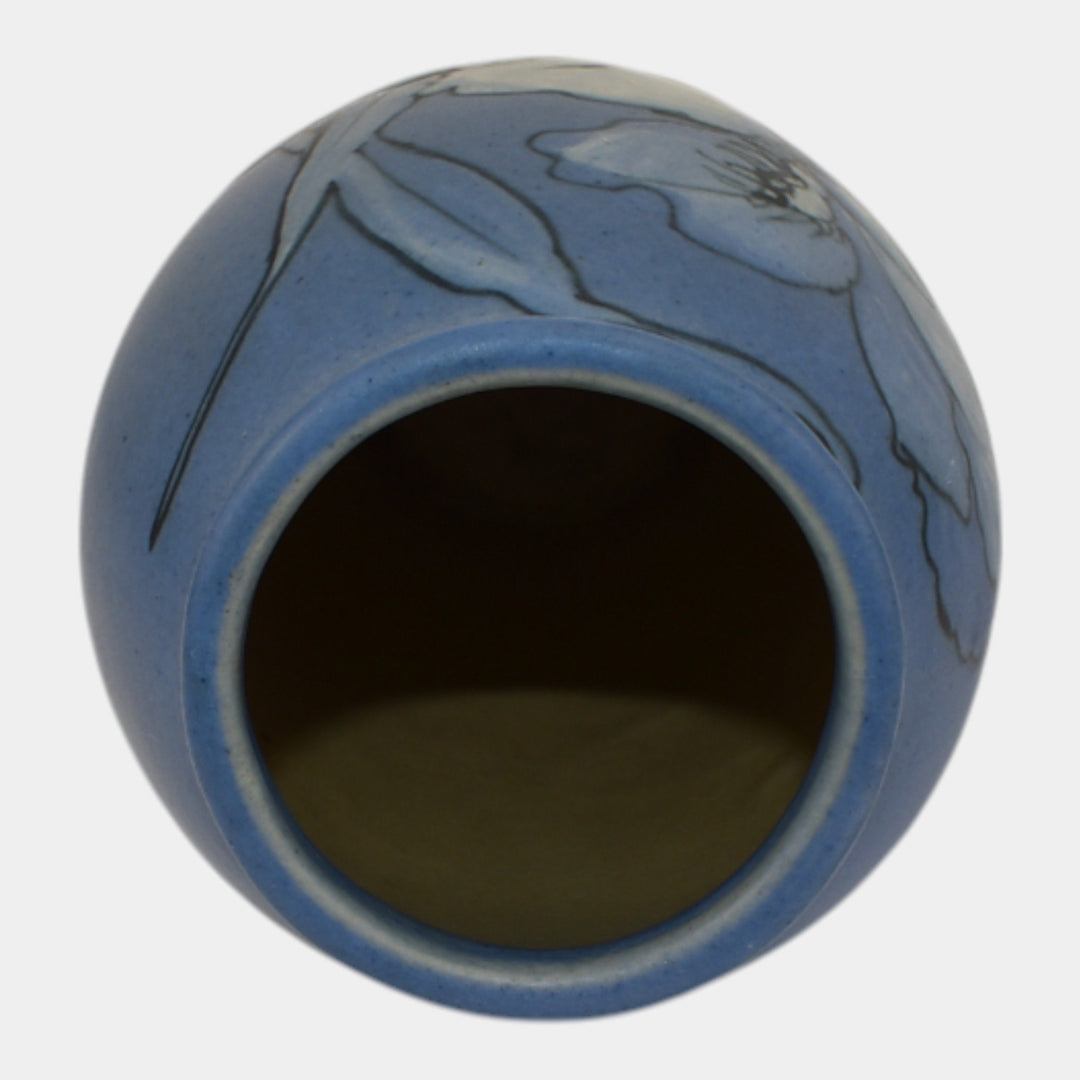 Weller Hudson 1920s Vintage Art Pottery Hand Painted Iris Blue Ceramic Vase KKT - Just Art Pottery