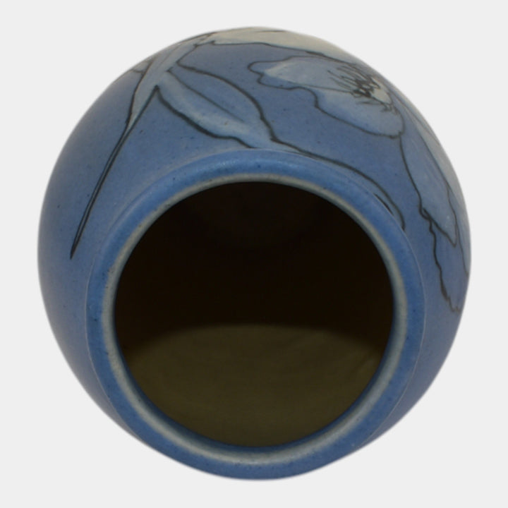 Weller Hudson 1920s Vintage Art Pottery Hand Painted Iris Blue Ceramic Vase KKT - Just Art Pottery
