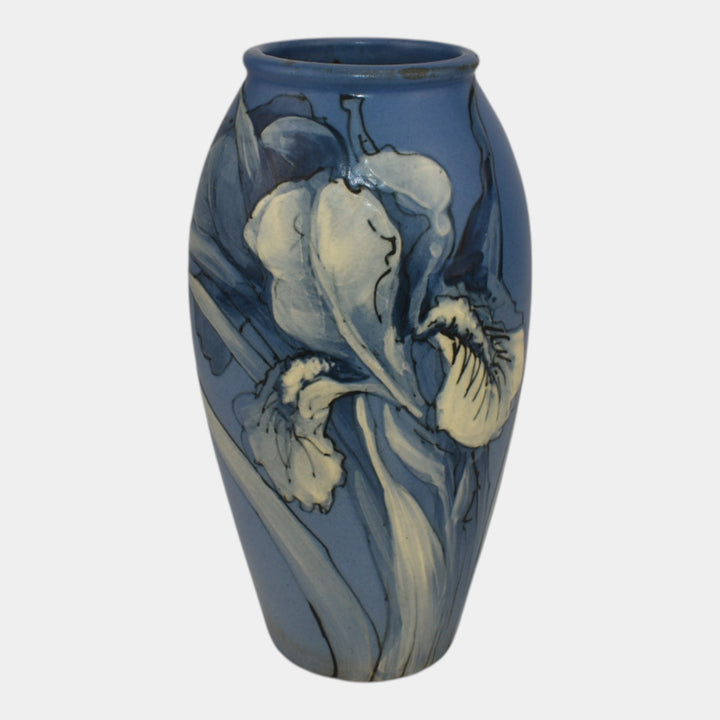 Weller Hudson 1920s Vintage Art Pottery Hand Painted Blue Ceramic Vase KKT - Just Art Pottery