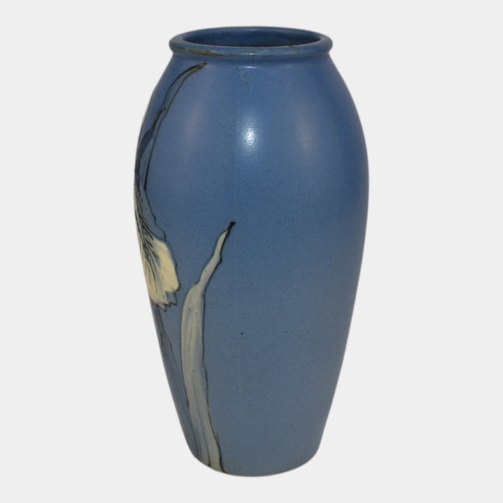 Weller Hudson 1920s Vintage Art Pottery Hand Painted Blue Ceramic Vase KKT - Just Art Pottery