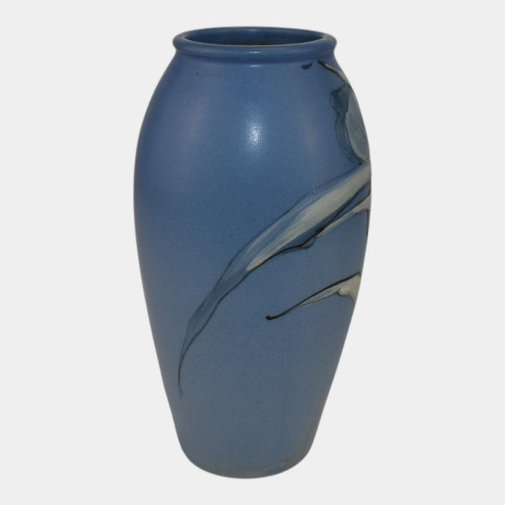 Weller Hudson 1920s Vintage Art Pottery Hand Painted Blue Ceramic Vase KKT - Just Art Pottery