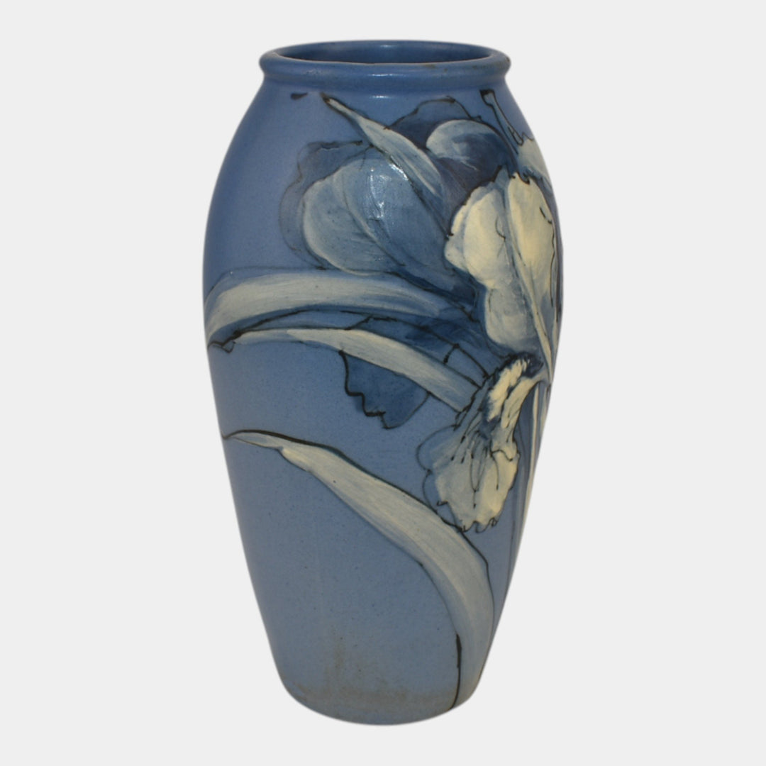 Weller Hudson 1920s Vintage Art Pottery Hand Painted Blue Ceramic Vase KKT - Just Art Pottery