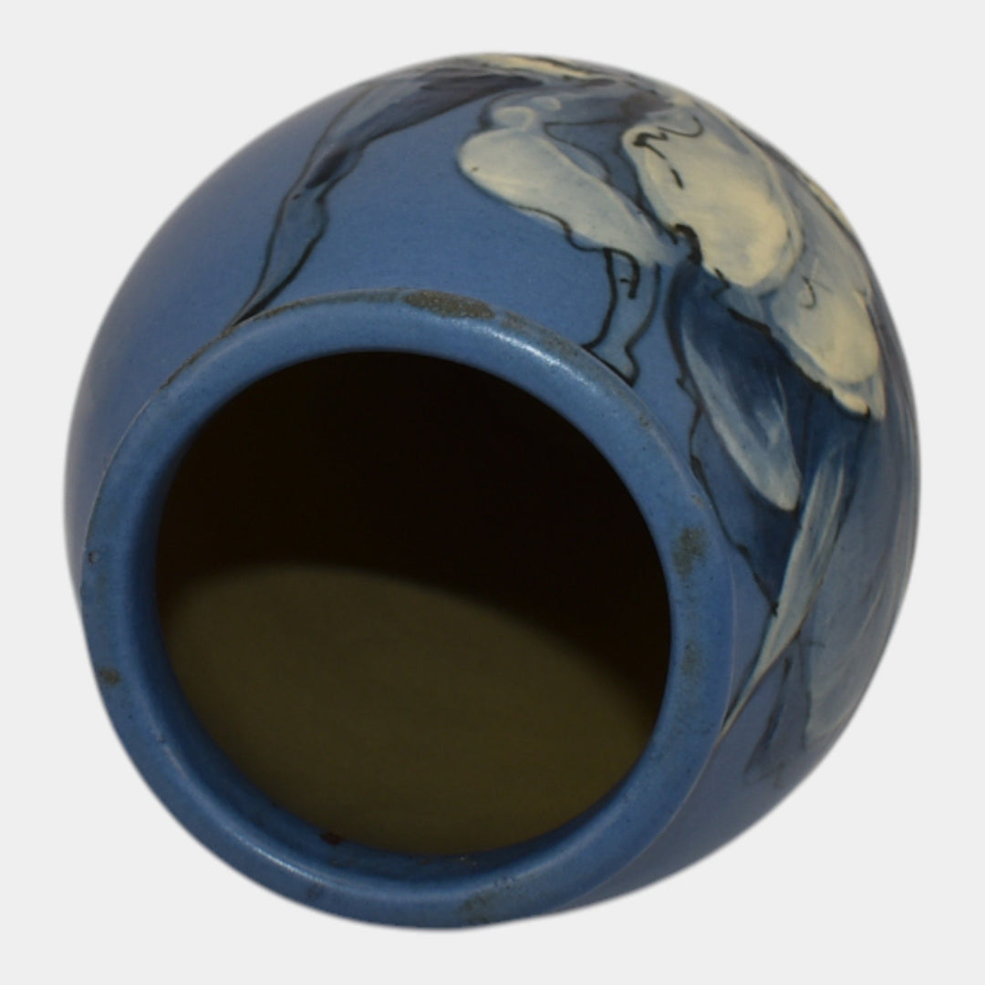Weller Hudson 1920s Vintage Art Pottery Hand Painted Blue Ceramic Vase KKT - Just Art Pottery