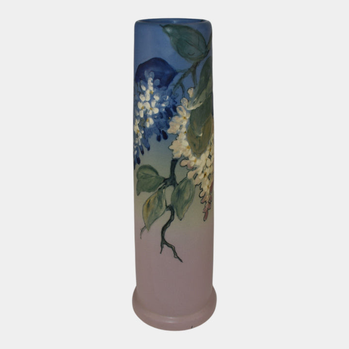 Weller Hudson 1920s Vintage Art Pottery Hand Painted Blue Pink Ceramic Vase - Just Art Pottery
