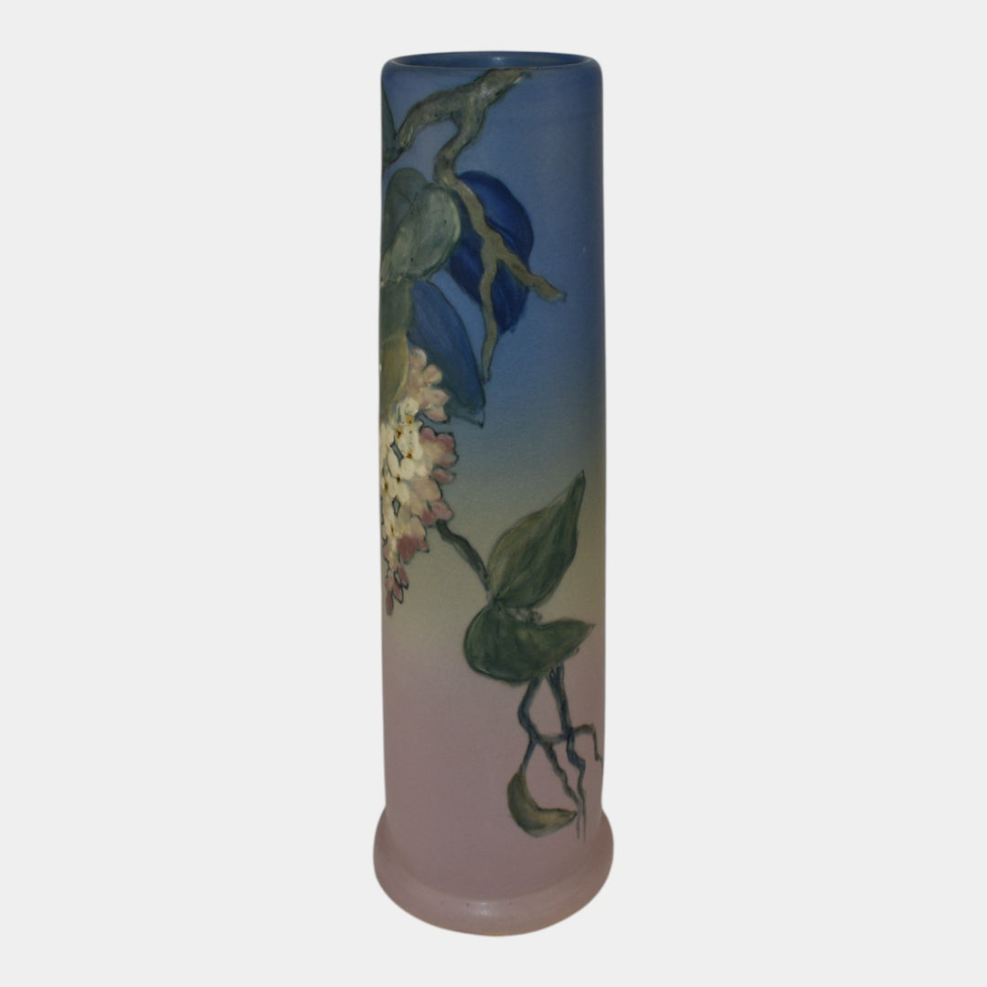 Weller Hudson 1920s Vintage Art Pottery Hand Painted Blue Pink Ceramic Vase