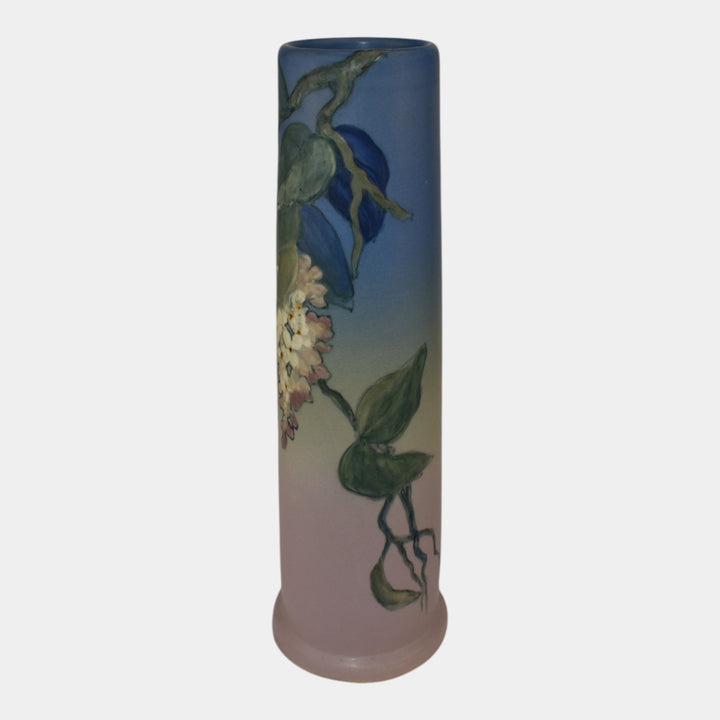 Weller Hudson 1920s Vintage Art Pottery Hand Painted Blue Pink Ceramic Vase