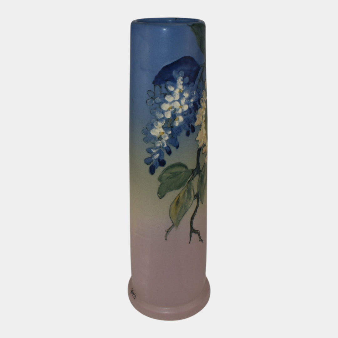 Weller Hudson 1920s Vintage Art Pottery Hand Painted Blue Pink Ceramic Vase