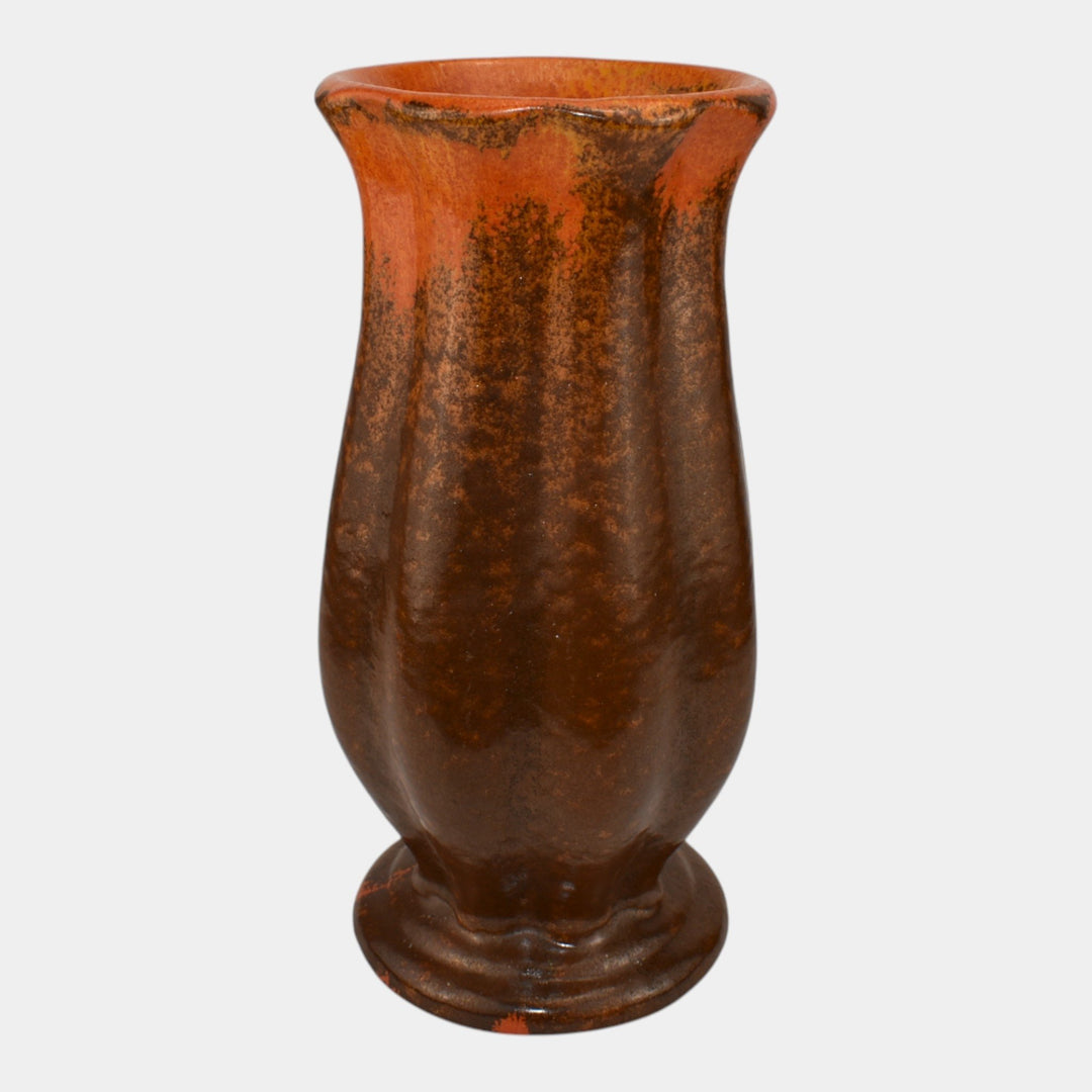 Pfaltzgraff 1930s Vintage Art Deco Pottery Orange Brown Tall Ceramic Vase - Just Art Pottery