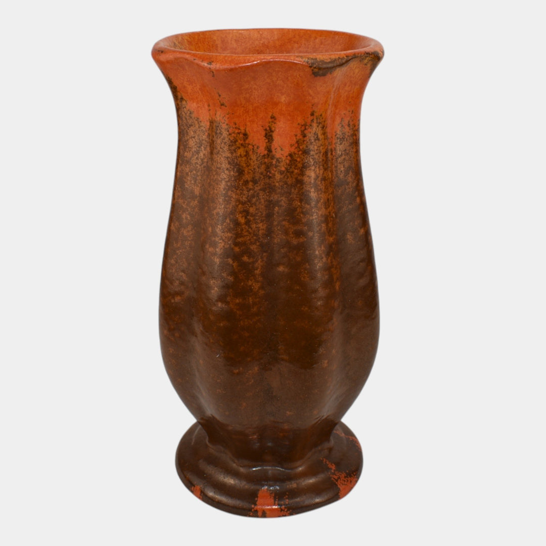 Pfaltzgraff 1930s Vintage Art Deco Pottery Orange Brown Tall Ceramic Vase - Just Art Pottery