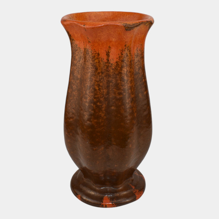 Pfaltzgraff 1930s Vintage Art Deco Pottery Orange Brown Tall Ceramic Vase - Just Art Pottery