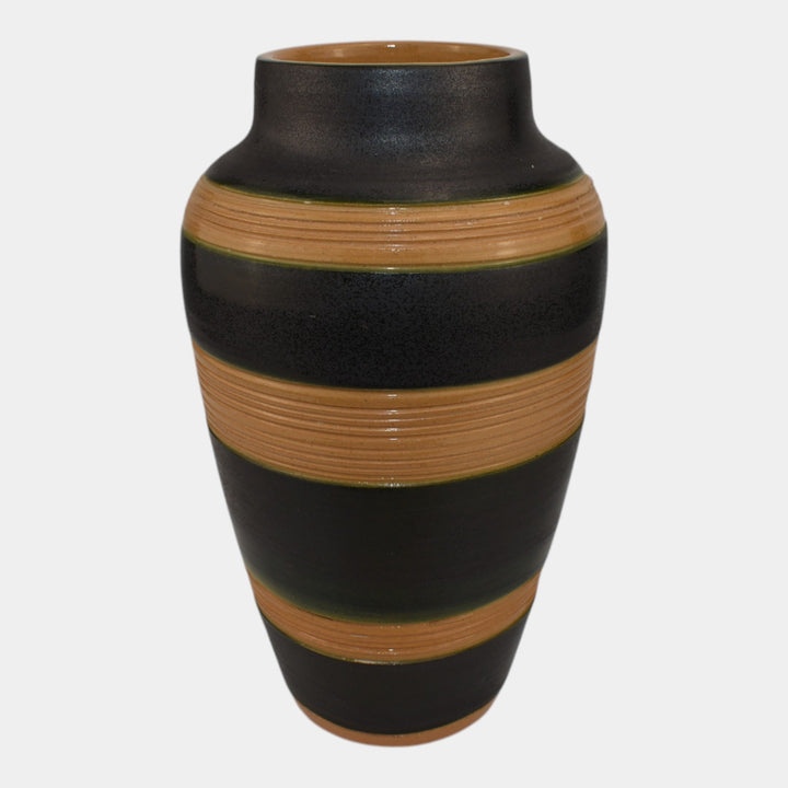 North Dakota School of Mines UND Art Deco Pottery Black Tan Vase Mattson - Just Art Pottery