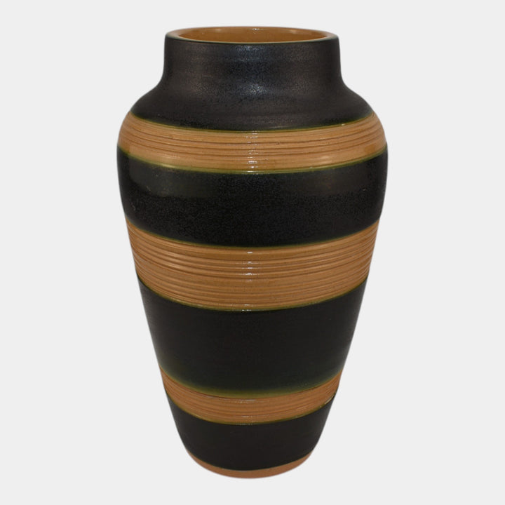 North Dakota School of Mines UND Art Deco Pottery Black Tan Vase Mattson - Just Art Pottery