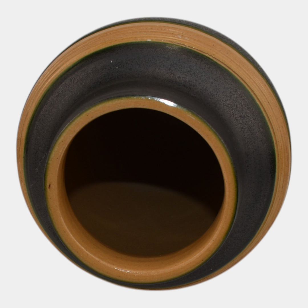 North Dakota School of Mines UND Art Deco Pottery Black Tan Vase Mattson - Just Art Pottery