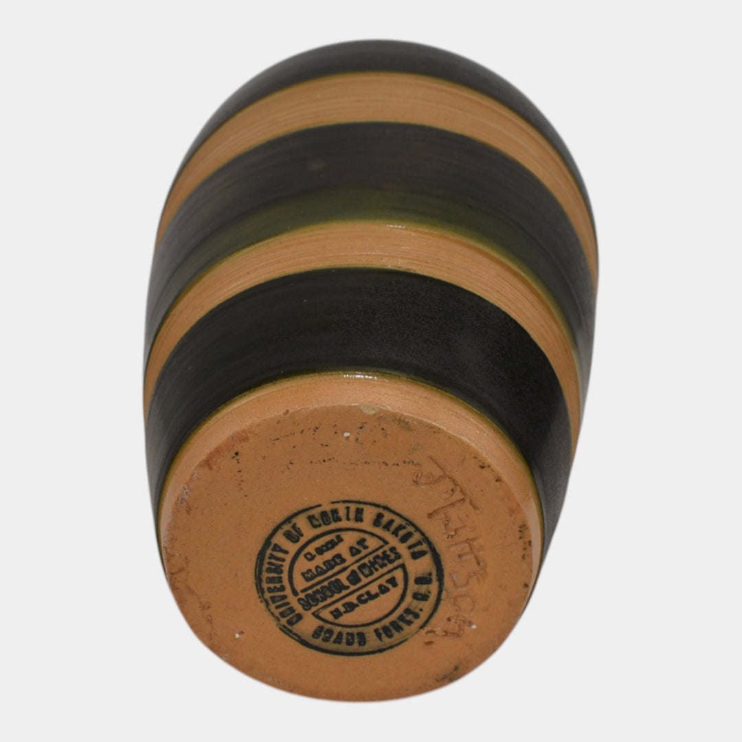North Dakota School of Mines UND Art Deco Pottery Black Tan Vase Mattson - Just Art Pottery