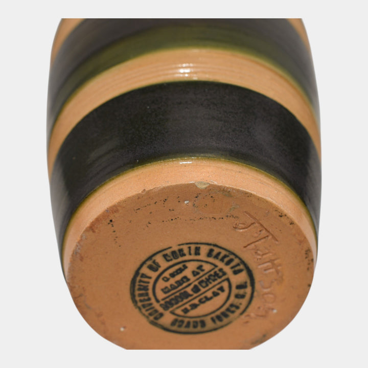 North Dakota School of Mines UND Art Deco Pottery Black Tan Vase Mattson - Just Art Pottery