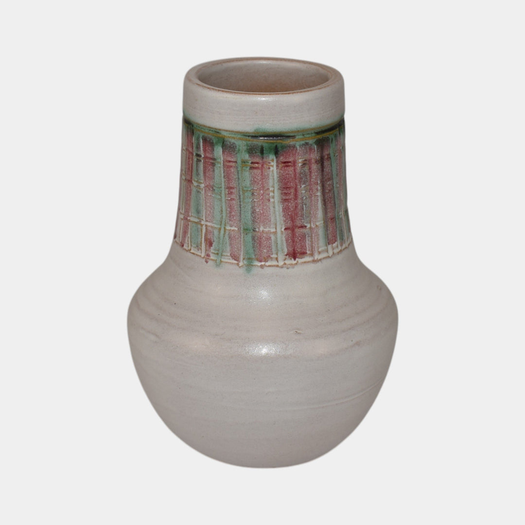 North Dakota School of Mines UND Vintage Art Pottery White Vase Julia Mattson - Just Art Pottery
