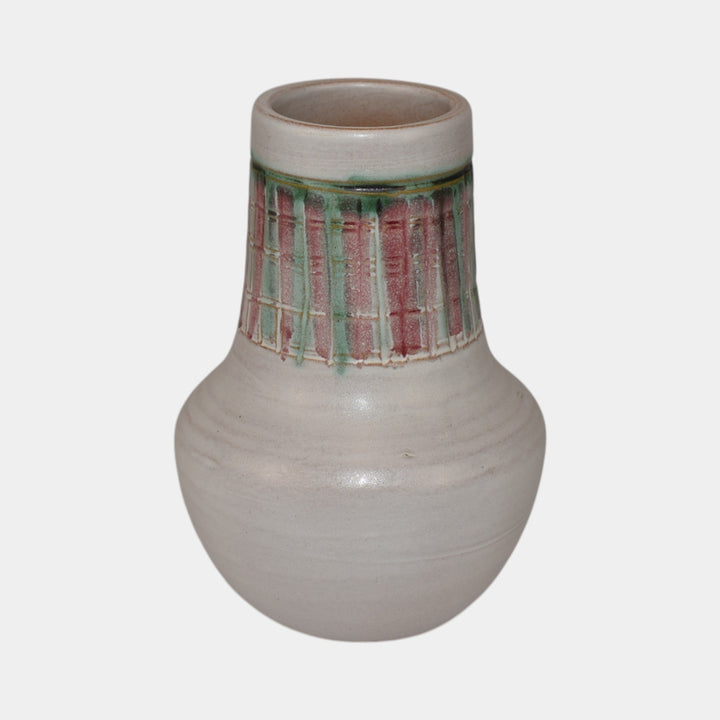 North Dakota School of Mines UND Vintage Art Pottery White Vase Julia Mattson - Just Art Pottery