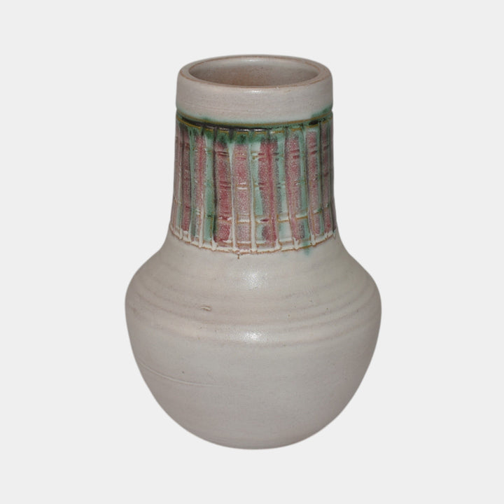 North Dakota School of Mines UND Vintage Art Pottery White Vase Julia Mattson - Just Art Pottery