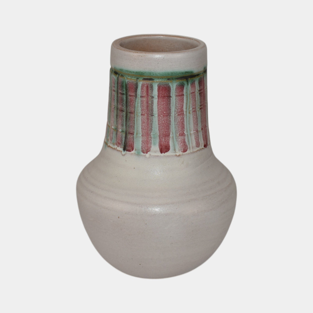 North Dakota School of Mines UND Vintage Art Pottery White Vase Julia Mattson - Just Art Pottery