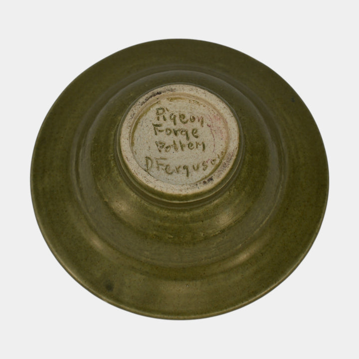 Pigeon Forge Tennessee Pottery Hand Decorated Green Bowl Ferguson - Just Art Pottery