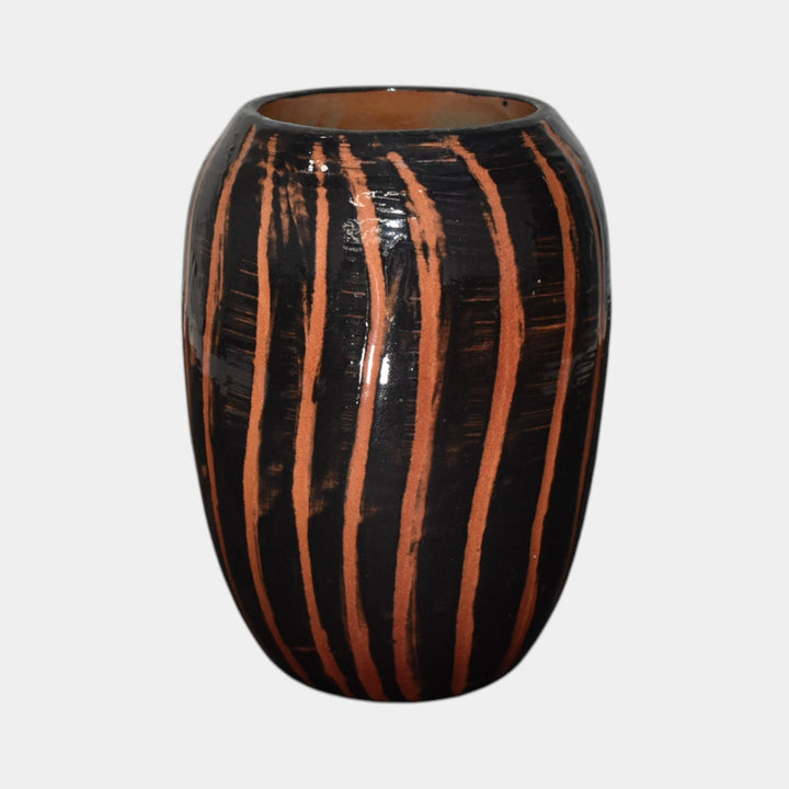 North Dakota School of Mines UND Art Pottery Black Striped Ceramic Vase Mattson - Just Art Pottery