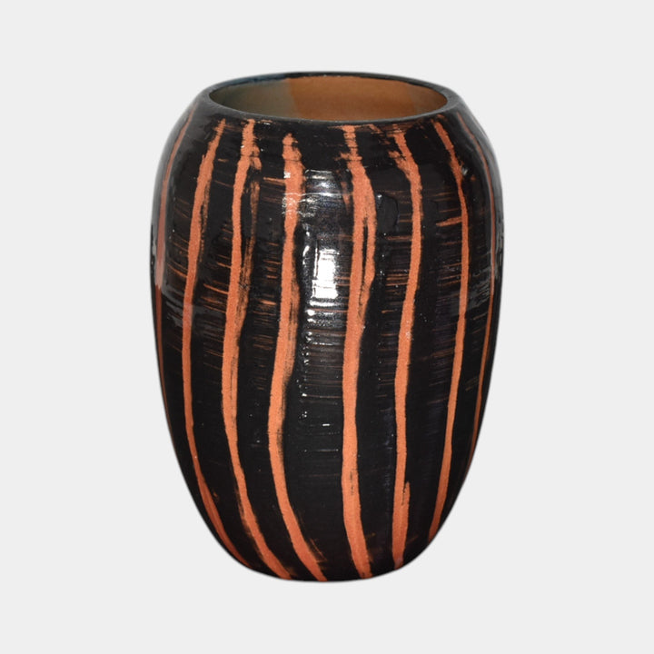 North Dakota School of Mines UND Art Pottery Black Striped Ceramic Vase Mattson - Just Art Pottery
