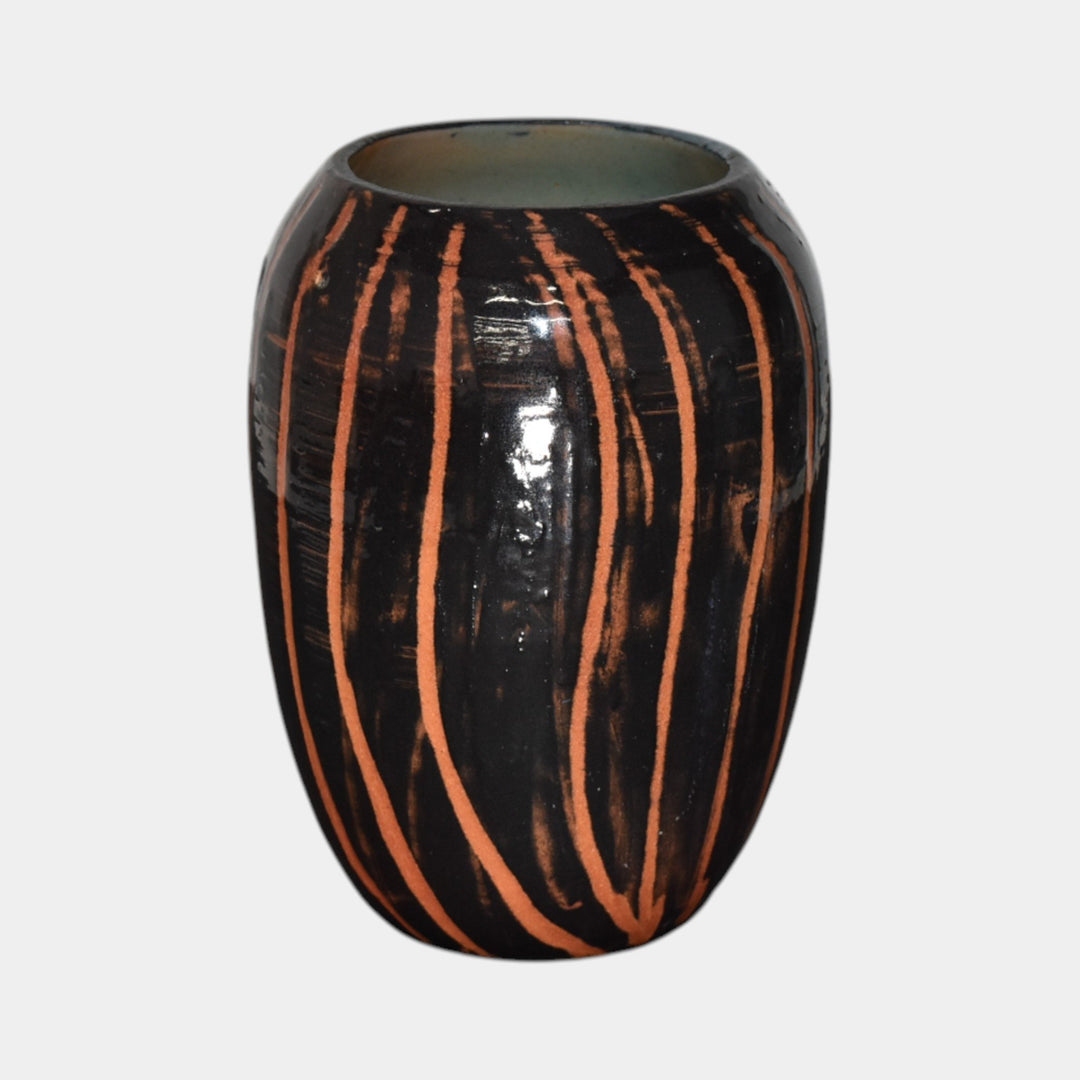 North Dakota School of Mines UND Art Pottery Black Striped Ceramic Vase Mattson - Just Art Pottery
