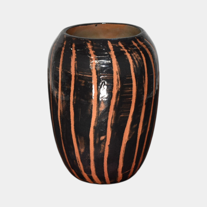 North Dakota School of Mines UND Art Pottery Black Striped Ceramic Vase Mattson - Just Art Pottery