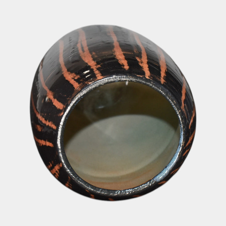 North Dakota School of Mines UND Art Pottery Black Striped Ceramic Vase Mattson - Just Art Pottery