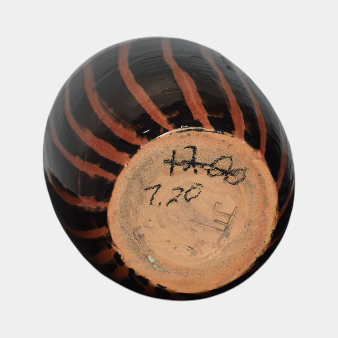 North Dakota School of Mines UND Art Pottery Black Striped Ceramic Vase Mattson - Just Art Pottery