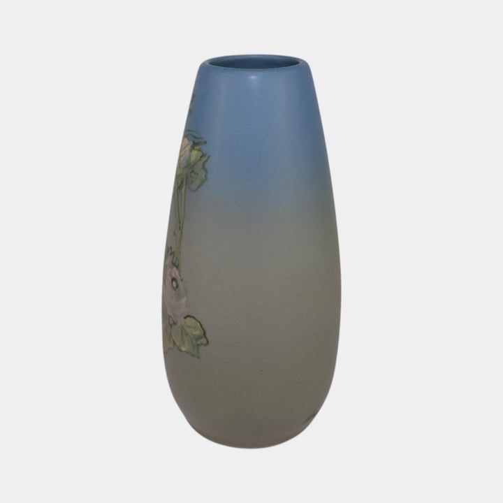 Weller Hudson 1920s Vintage Art Pottery Hand Painted Blue Ceramic Vase Hood