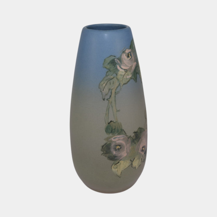 Weller Hudson 1920s Vintage Art Pottery Hand Painted Blue Ceramic Vase Hood
