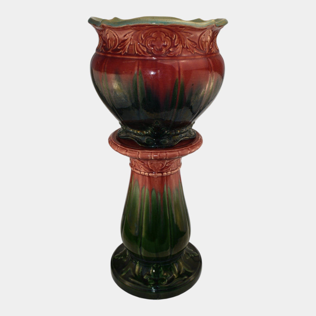 Weller Blended Glaze Vintage Art Pottery Ceramic Jardiniere And Pedestal - Just Art Pottery