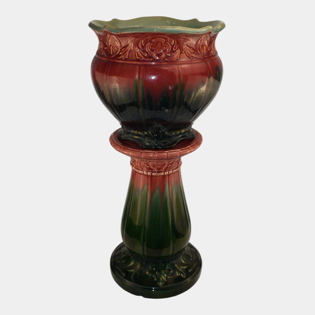 Weller Blended Glaze Vintage Art Pottery Ceramic Jardiniere And Pedestal - Just Art Pottery
