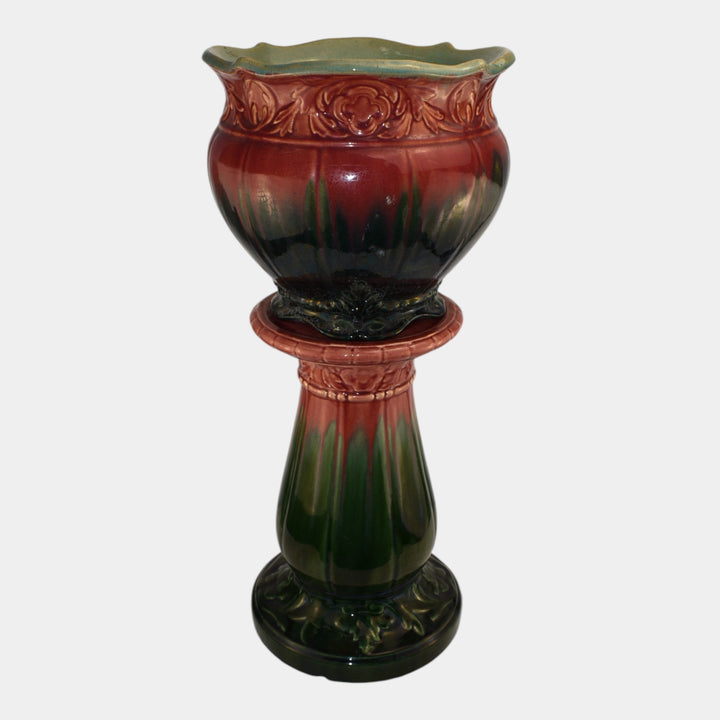 Weller Blended Glaze Vintage Art Pottery Ceramic Jardiniere And Pedestal - Just Art Pottery