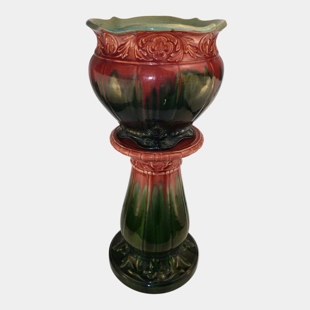Weller Blended Glaze Vintage Art Pottery Ceramic Jardiniere And Pedestal - Just Art Pottery