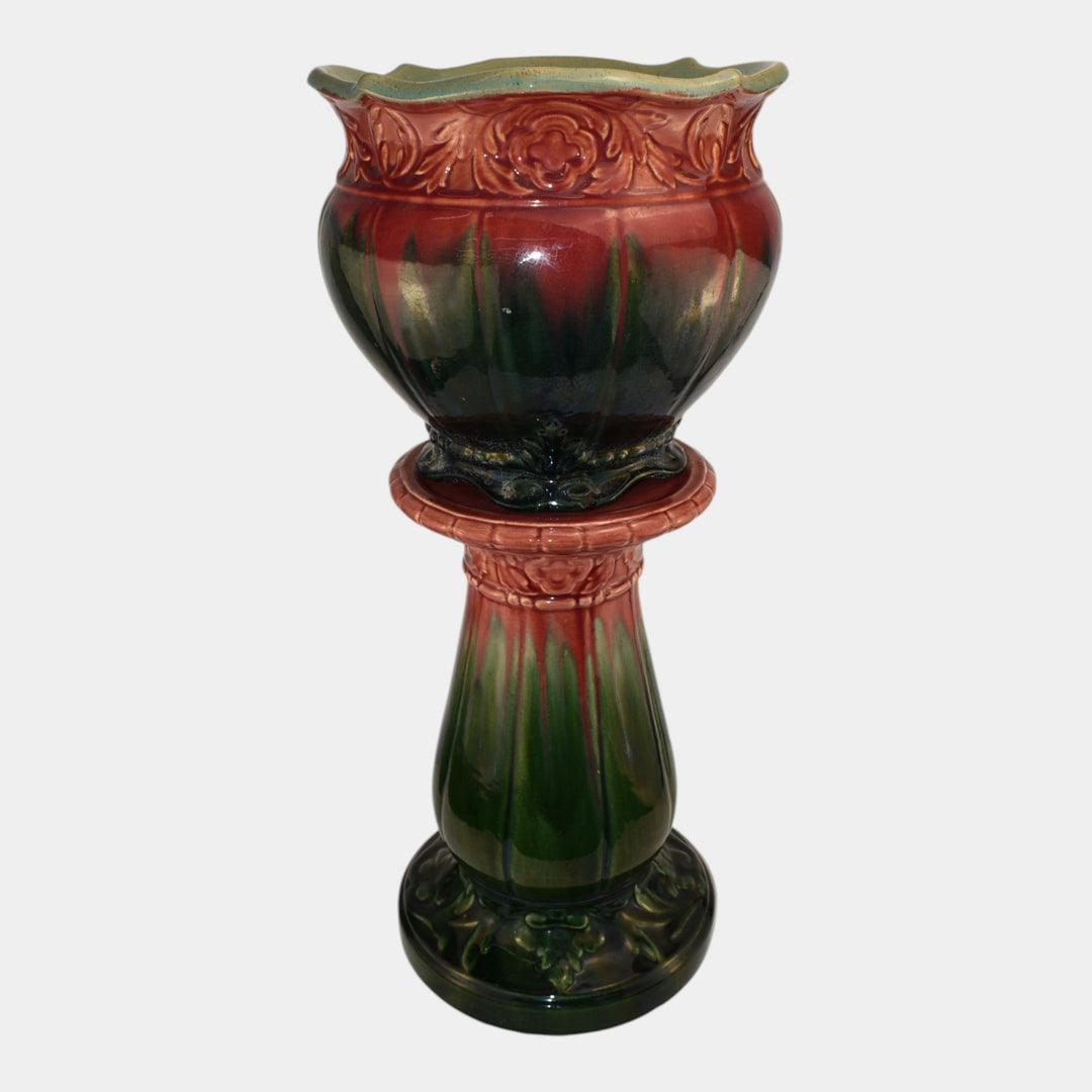 Weller Blended Glaze Vintage Art Pottery Ceramic Jardiniere And Pedestal - Just Art Pottery