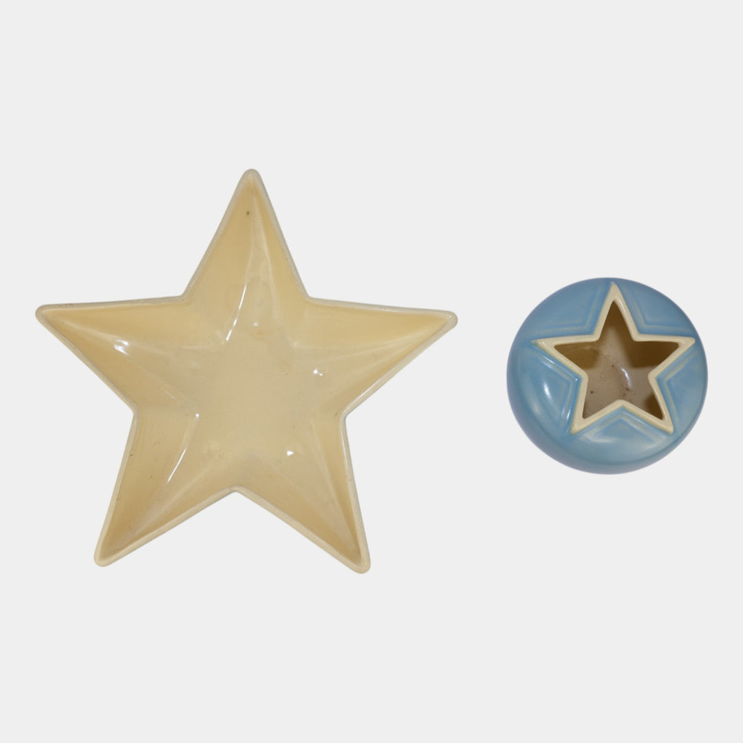 Weller Atlas Vintage Art Pottery Blue Ceramic Star Bowl C-9 And Vase C-3