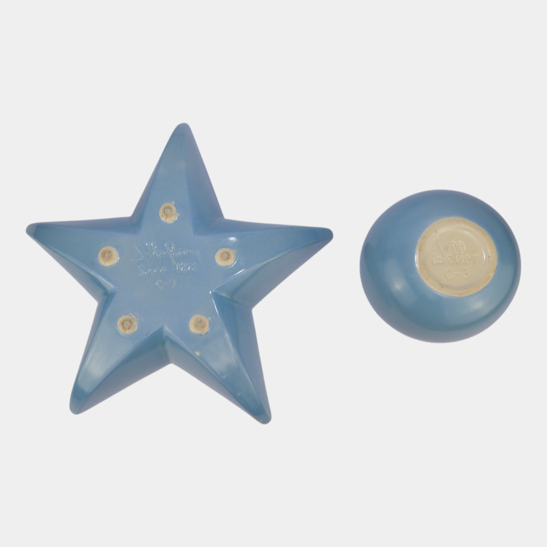 Weller Atlas Vintage Art Pottery Blue Ceramic Star Bowl C-9 And Vase C-3