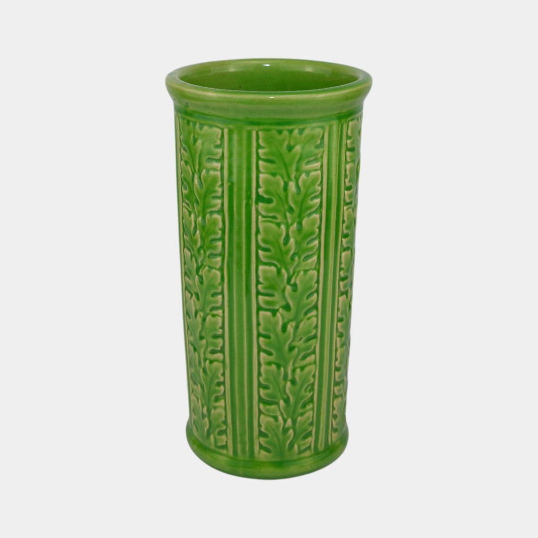 Weller Orris 1915 Vintage Arts And Crafts Pottery Green Oak Leaves Vase